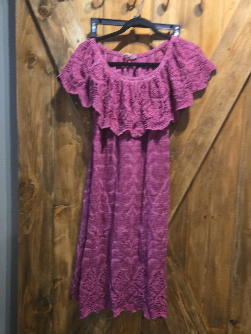 Soft Surroundings Tie Dye Purple/Fuchsia Crochet Off-Shoulder Maxi Dress